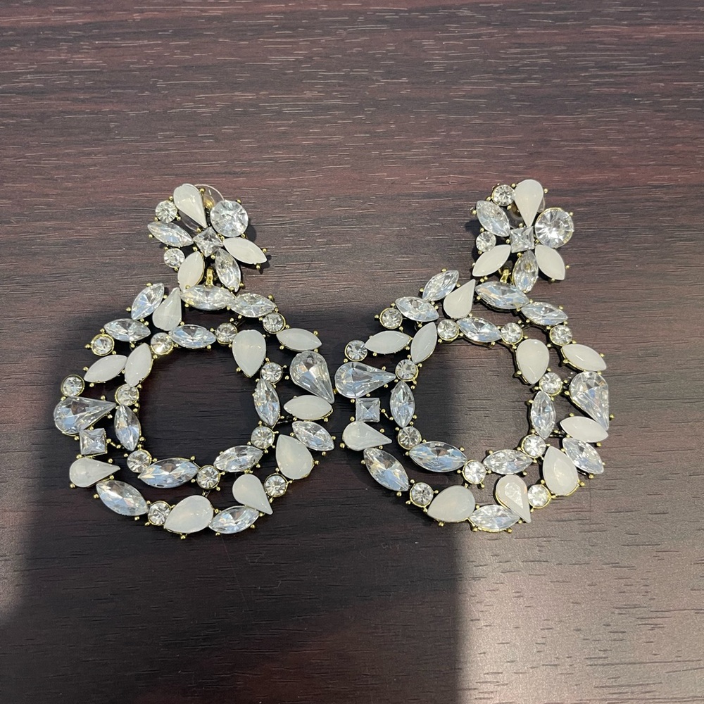 Elegant White and Silver Crystal Earrings